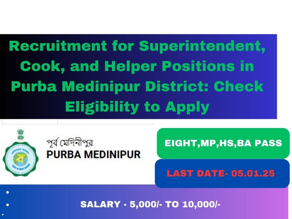 Superintendent, Cook, and Helper Positions in Purba Medinipur