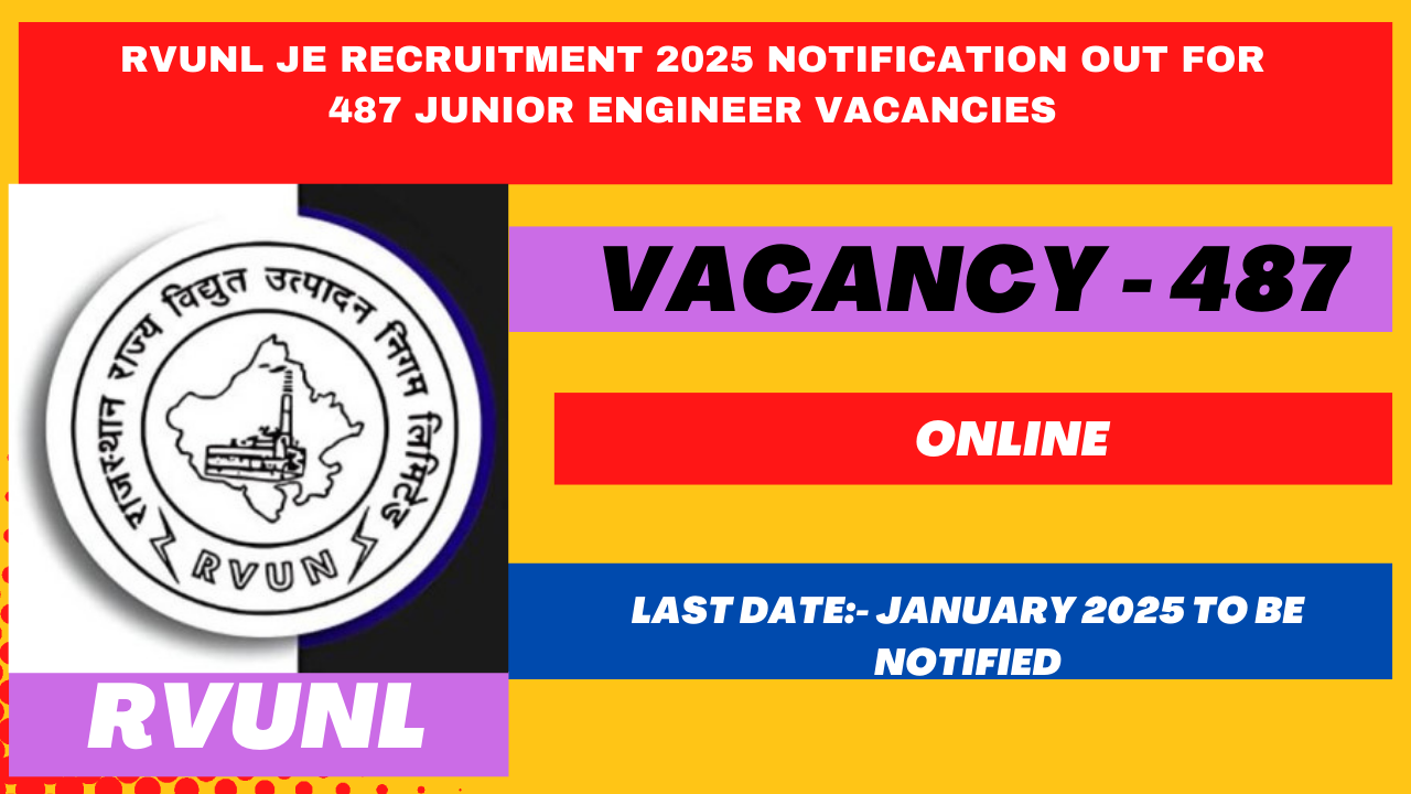 RVUNL JE Recruitment 2025 Notification Out for 487 Junior Engineer Vacancies